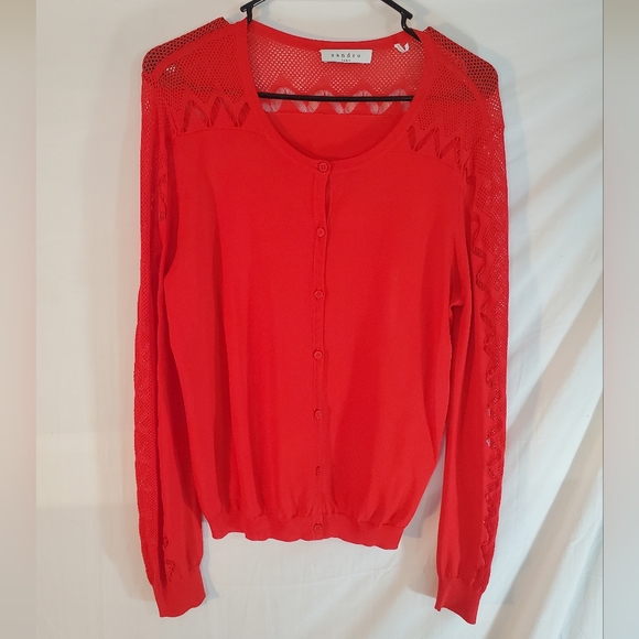 Sandro Women's Size 3 RedCardigan Sweater Lightweight EUC
